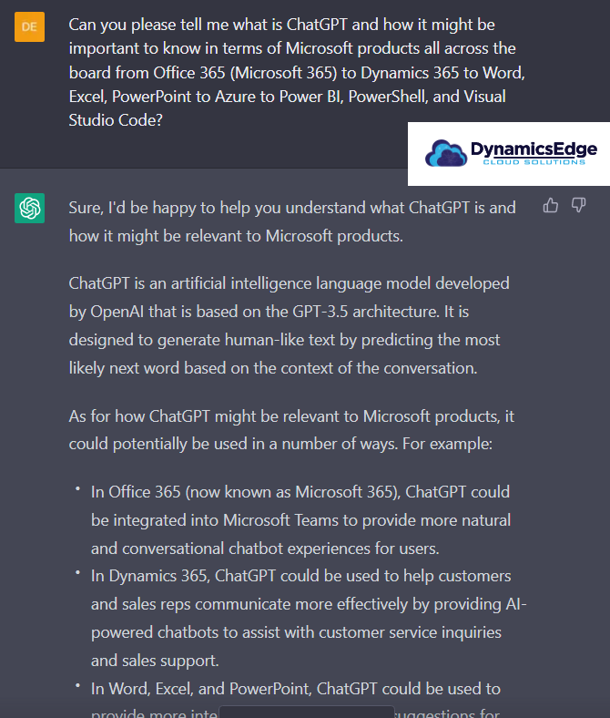 Microsoft ChatGPT Training April 2023 Dynamics Edge