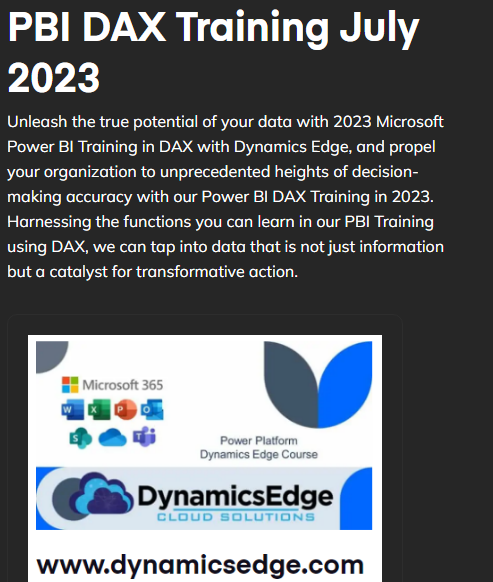 Power BI DAX Training July 2023 Dynamics Edge